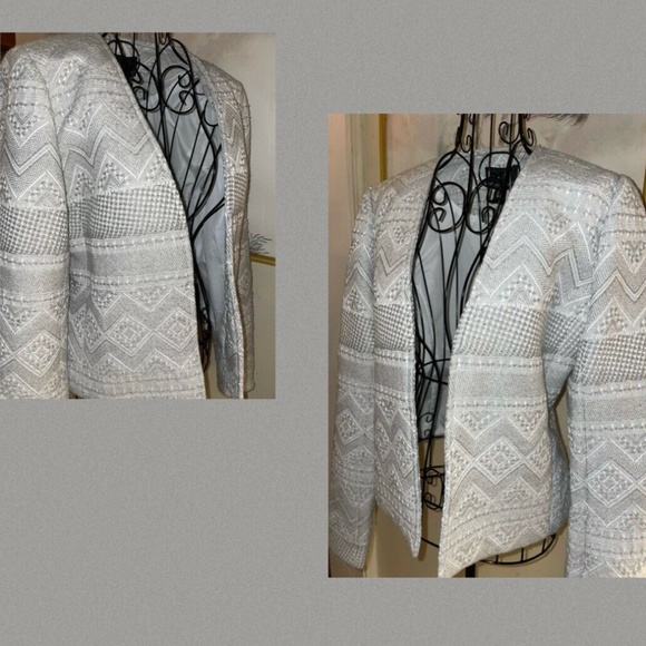 CYNTHIA ROWLEY GRAY & WHITE SOUTHWEST WOVEN JACKET~LINED~MEDIUM - Picture 5 of 7